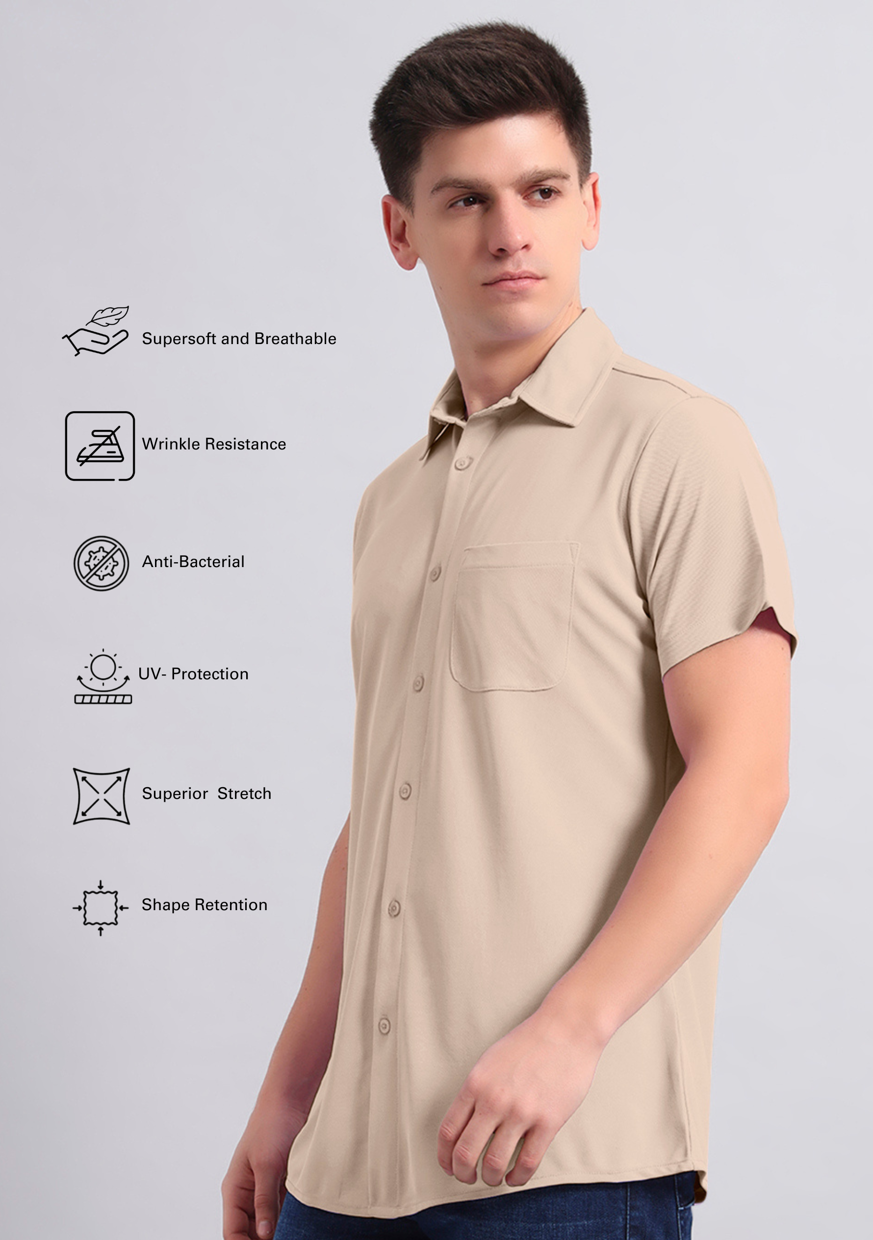 Beige Half Sleeve Versatile Shirt