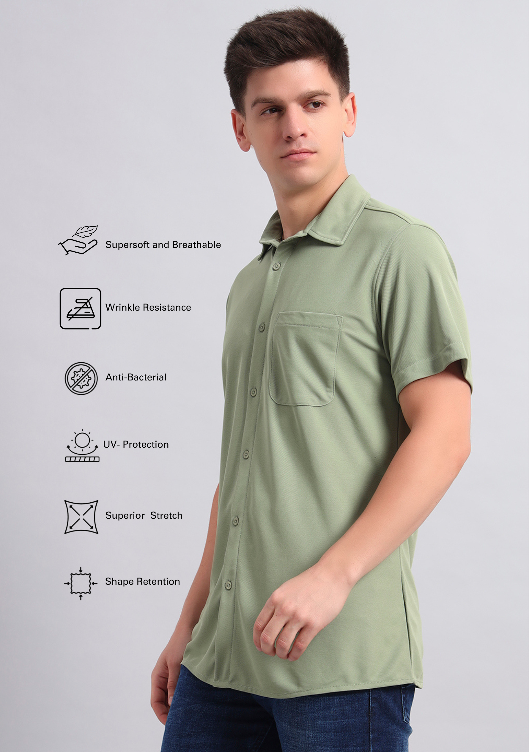 Laurel Green Half Sleeve Versatile Shirt