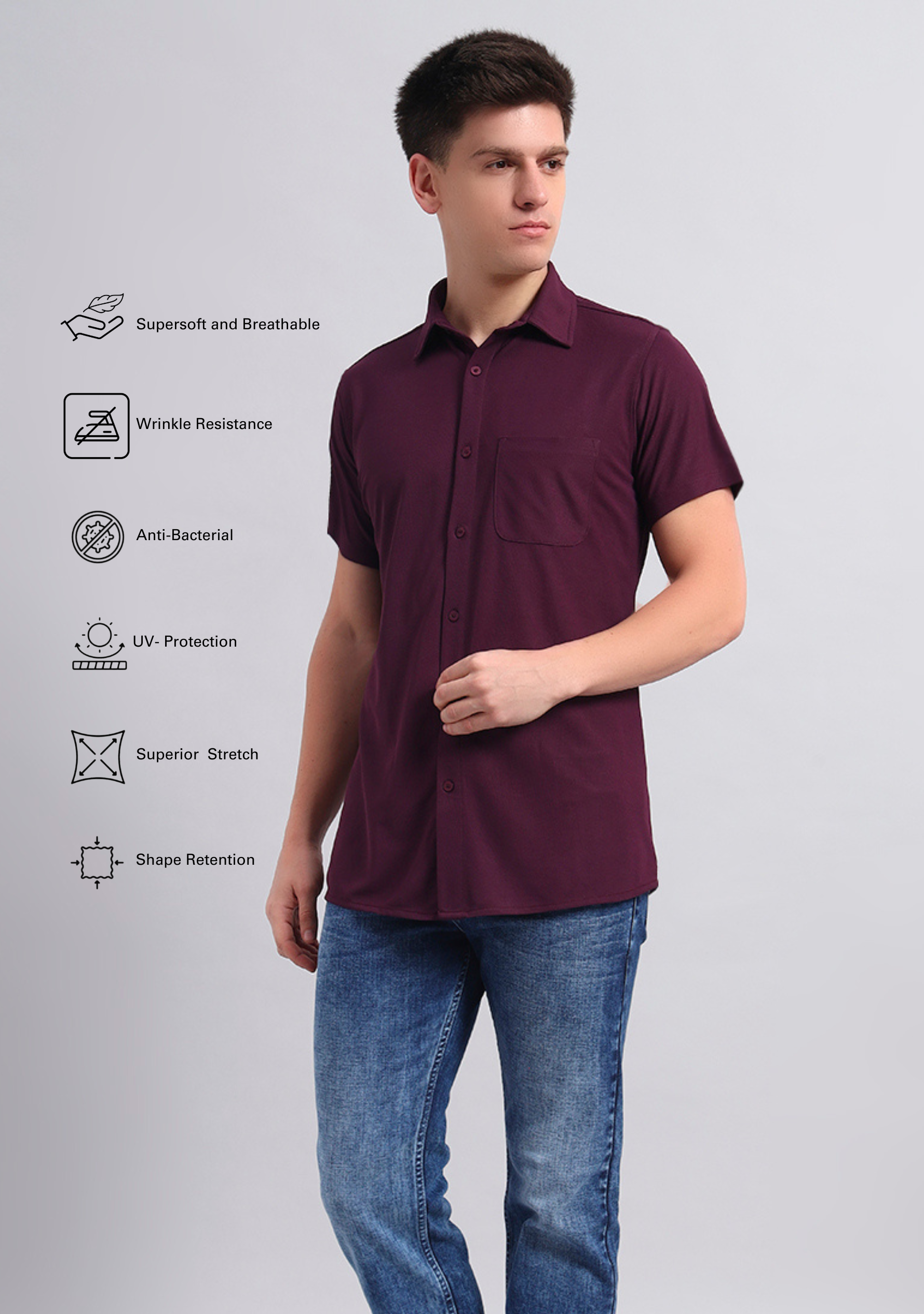 Berry Wine Half Sleeve Versatile Shirt