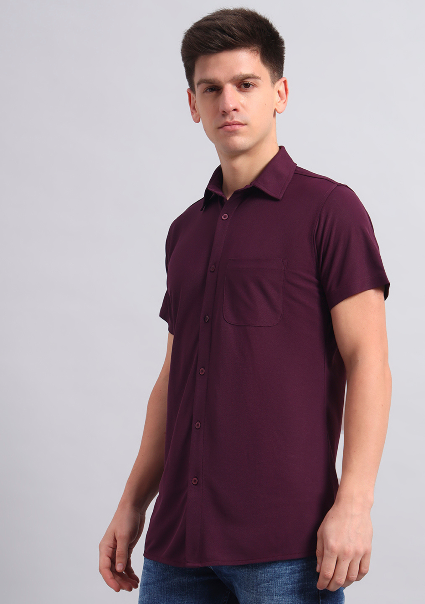 Berry Wine Half Sleeve Versatile Shirt