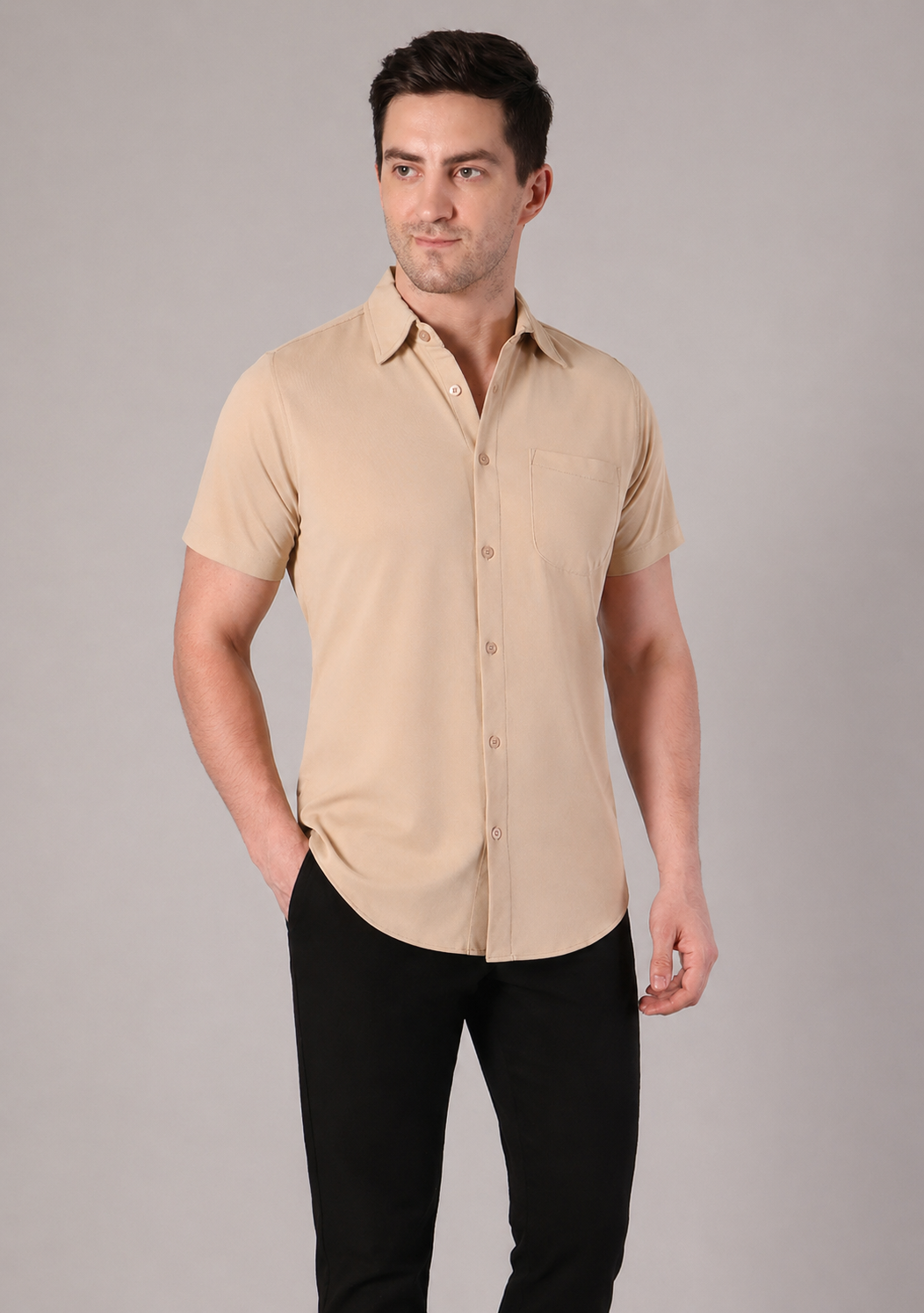 Beige Half Sleeve Versatile Shirt