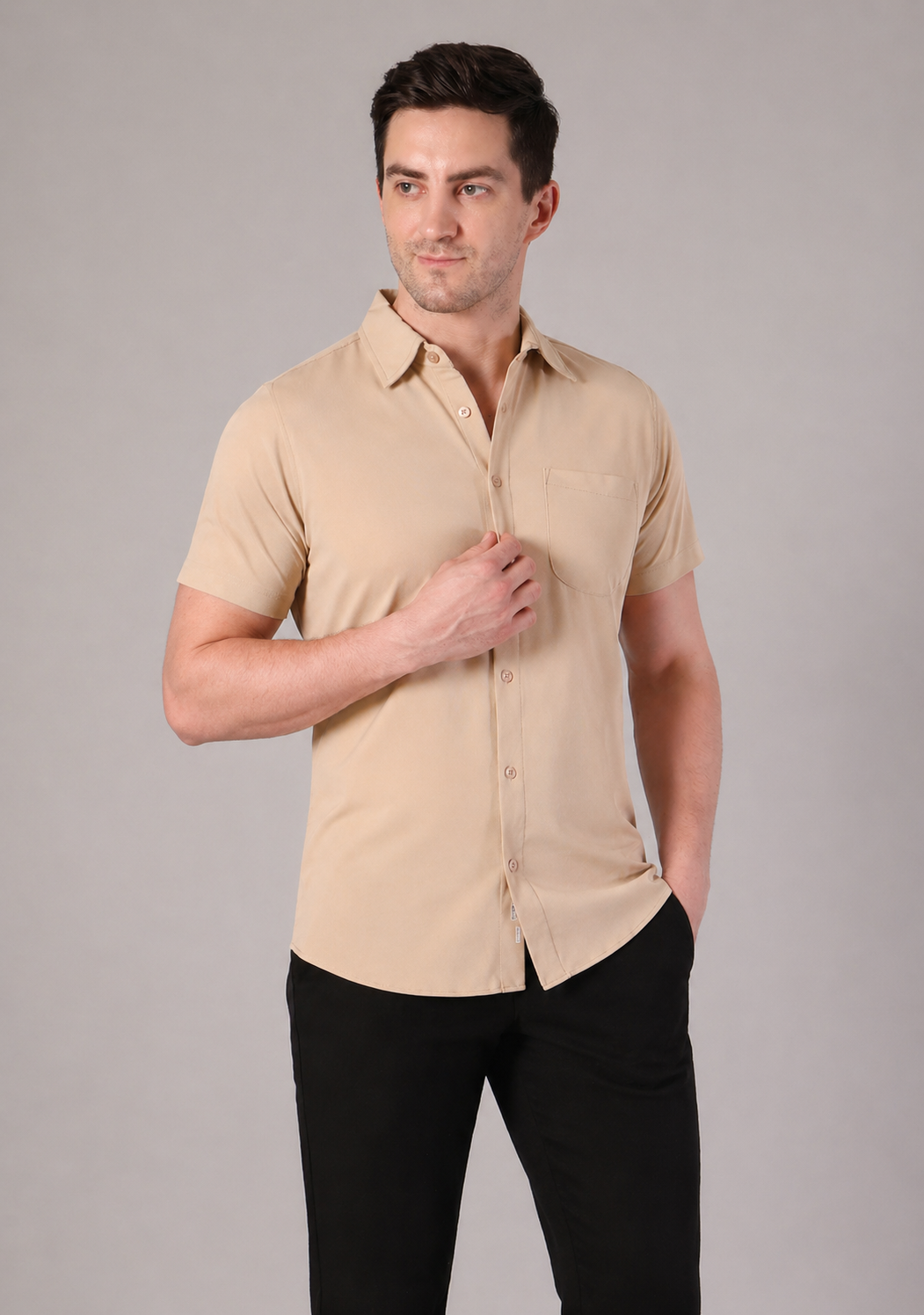 Beige Half Sleeve Versatile Shirt