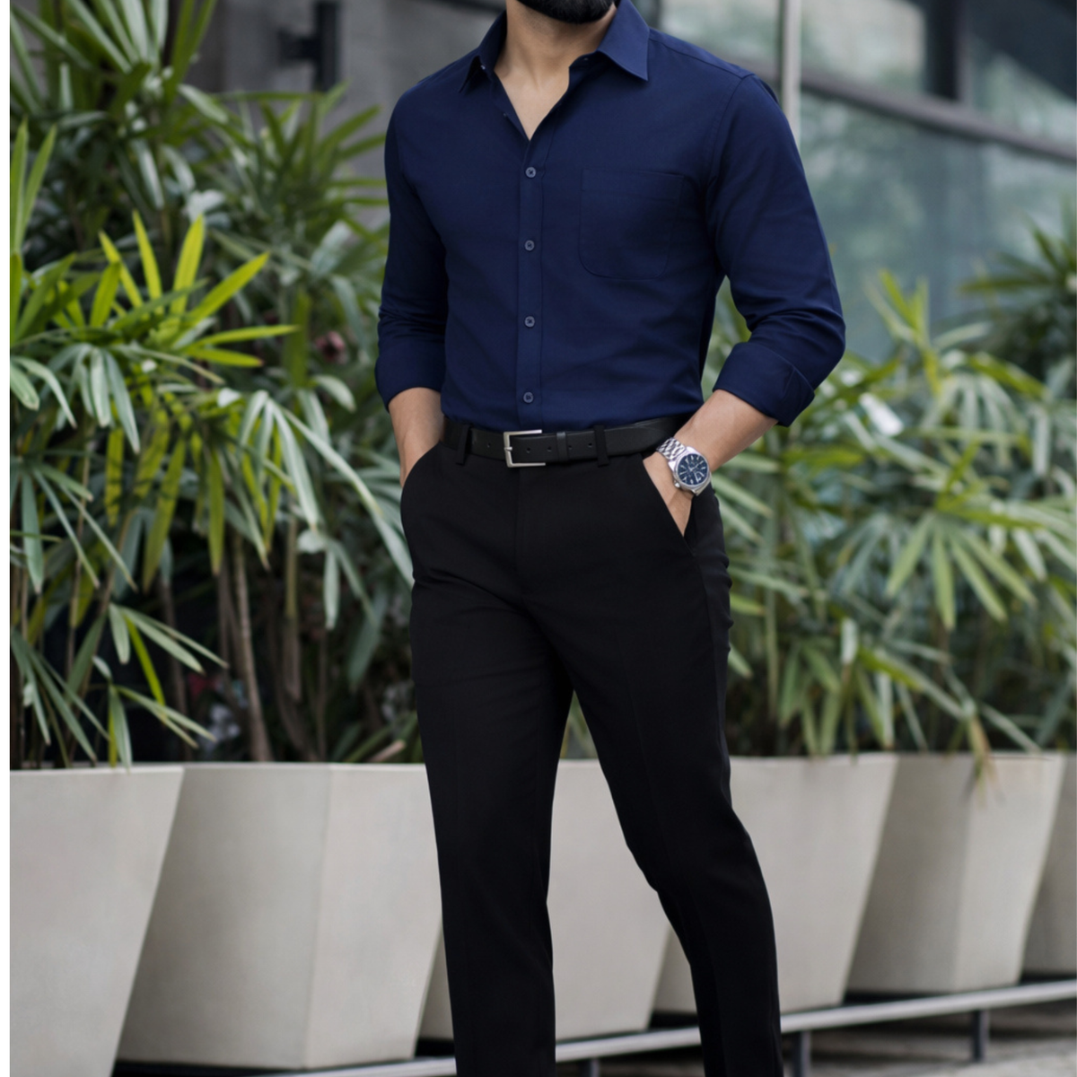 The Signature Combo – Blue Shirt + Black Pant