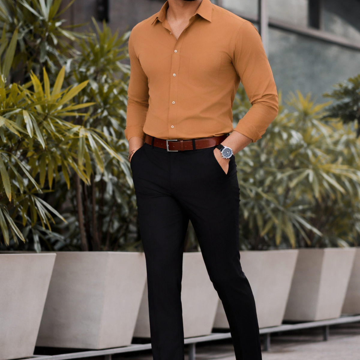 The Signature Combo – Brown Shirt + Black Pant