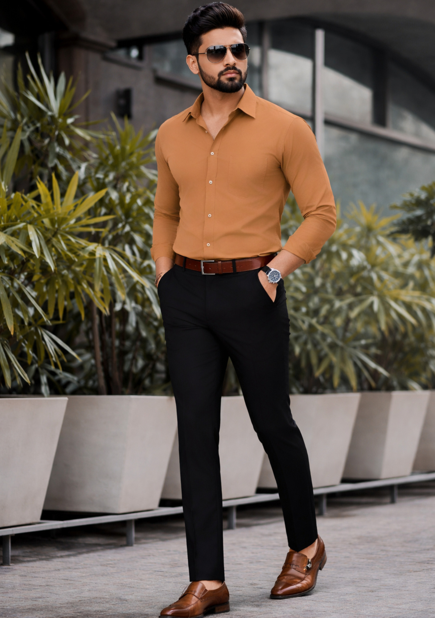 The Signature Combo – Brown Shirt + Black Pant