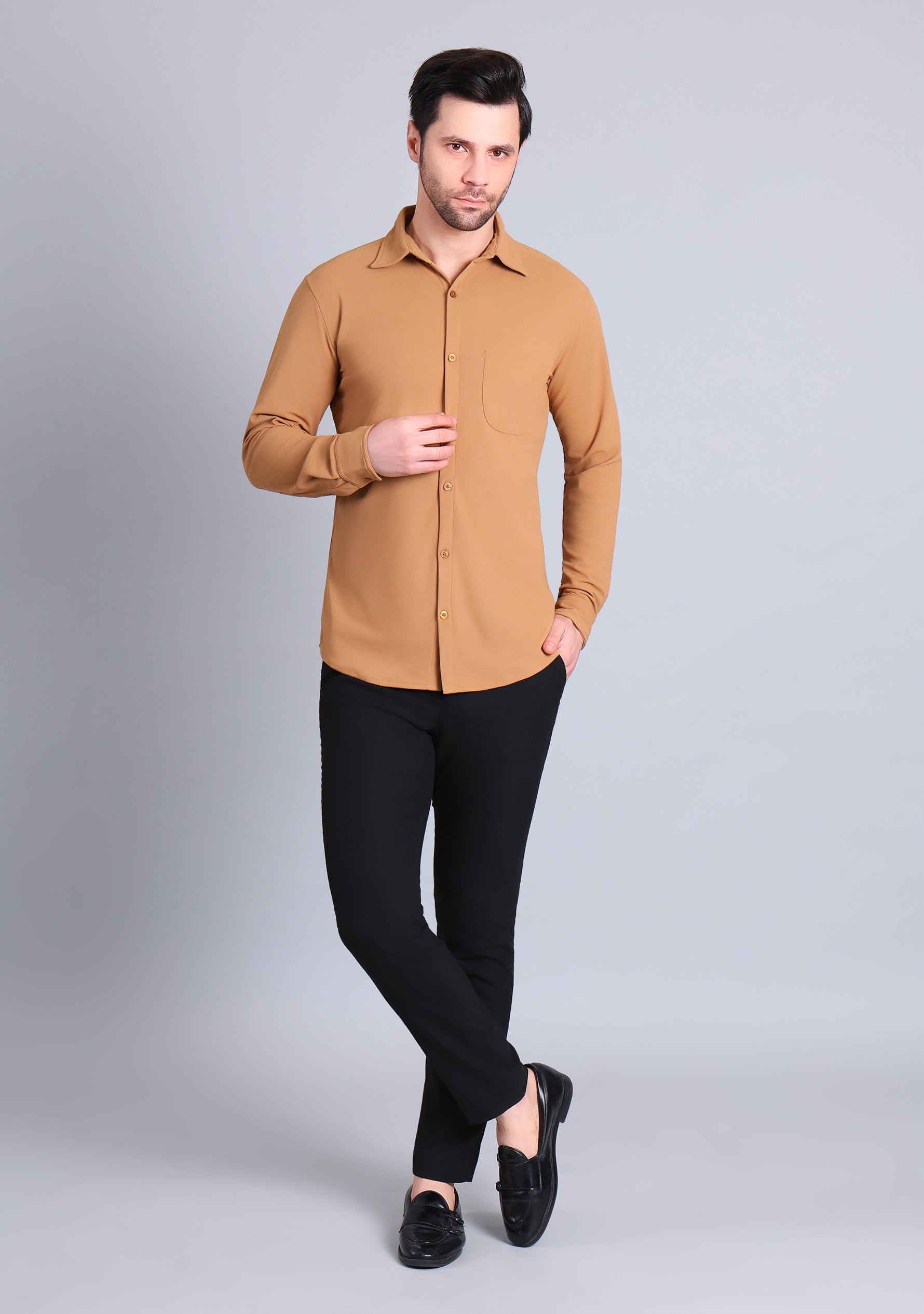 Camel Brown Full Sleeve Versatile Shirt