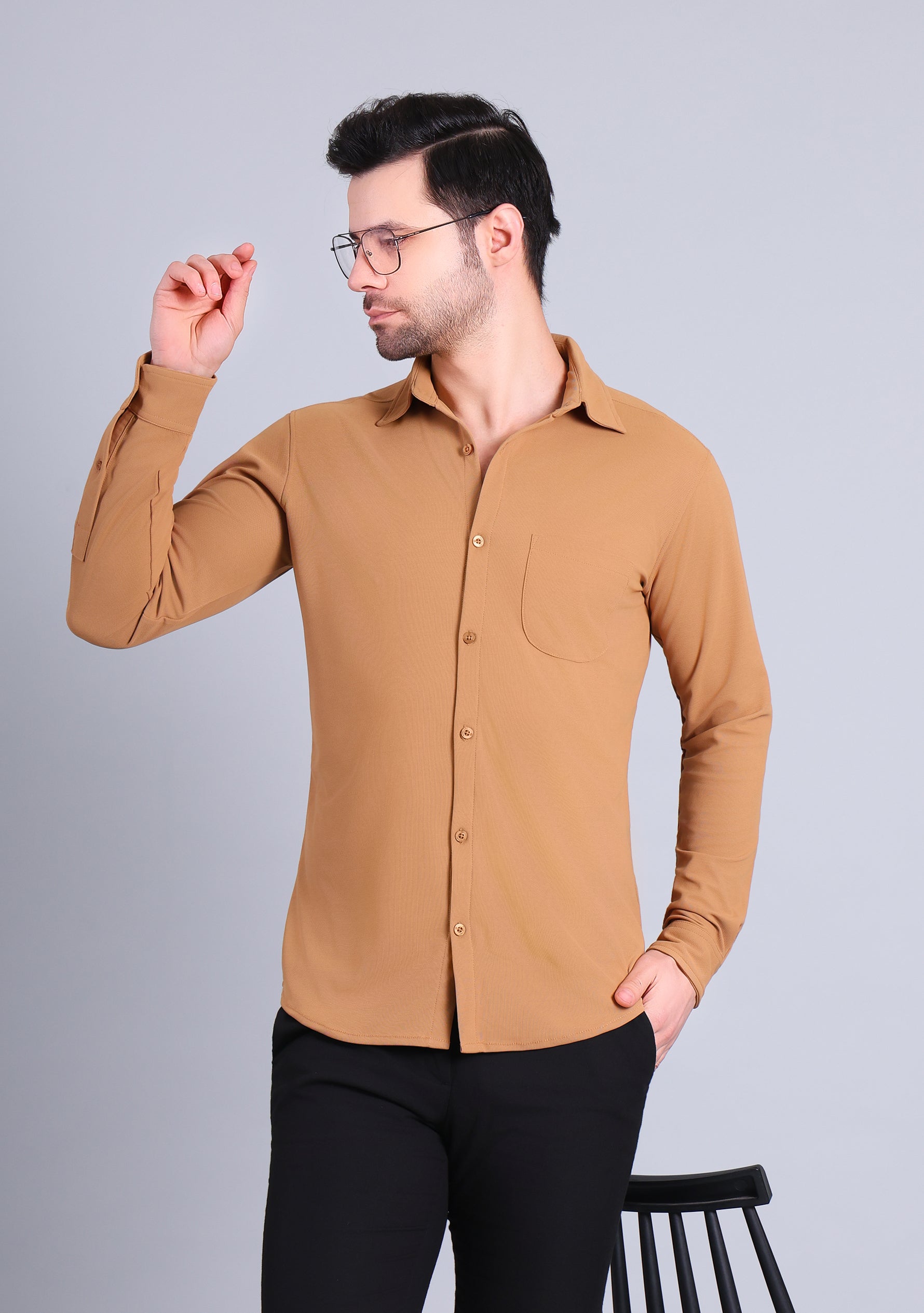 Camel Brown Full Sleeve Versatile Shirt
