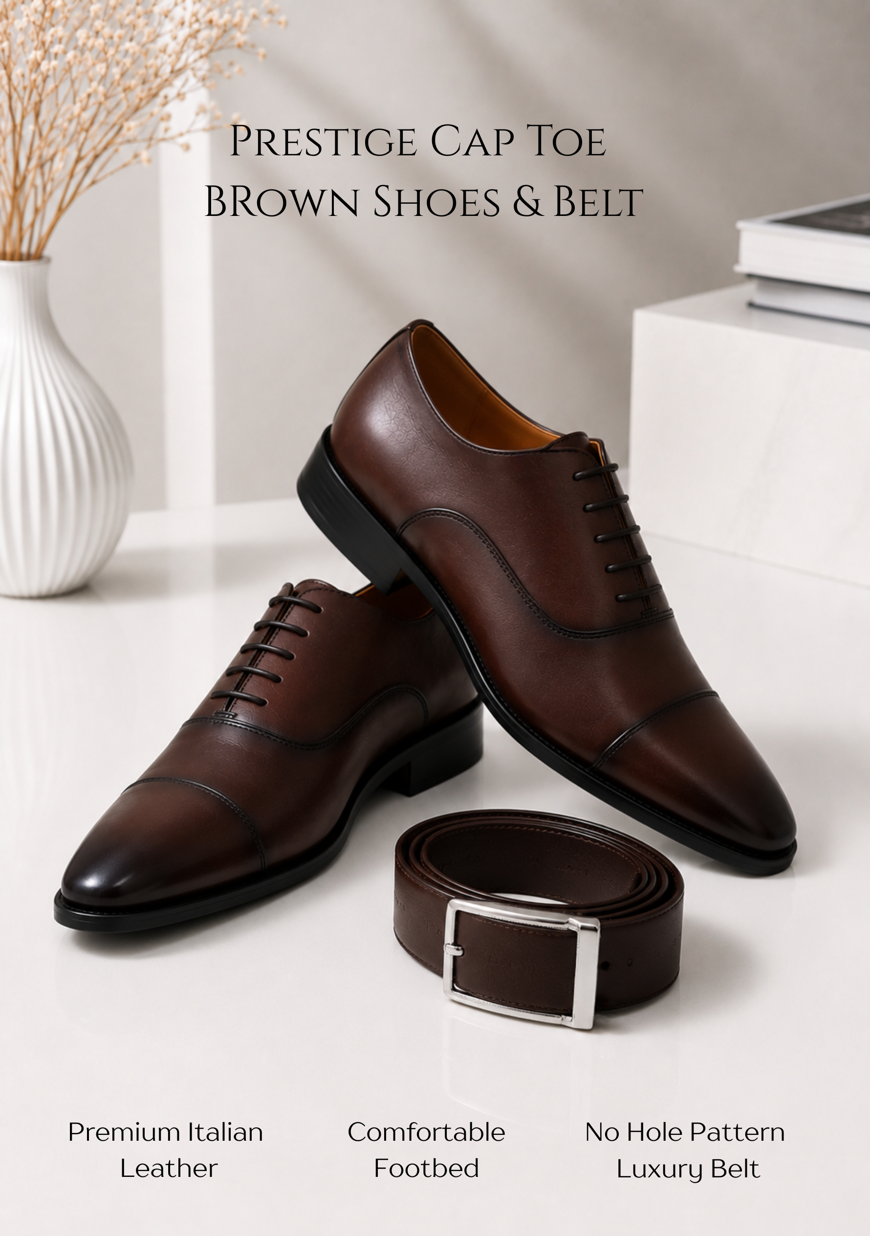 Prestige Cap Toe Combo Brown Shoes & Belt
