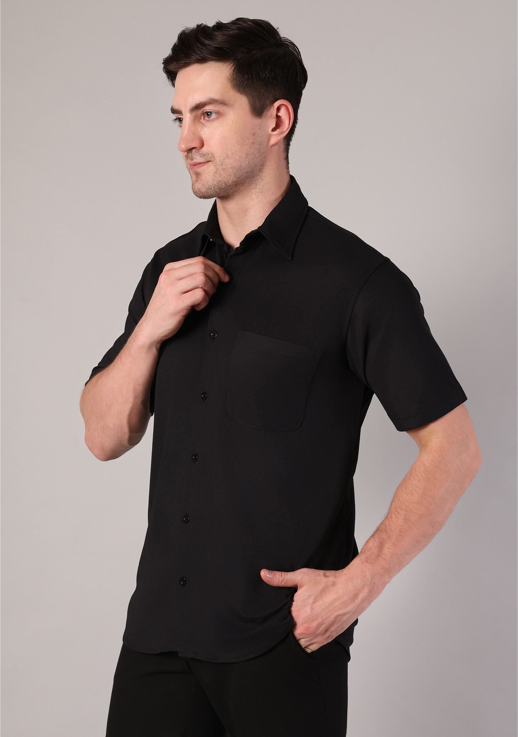 Jet Black Half Sleeve Versatile Shirt