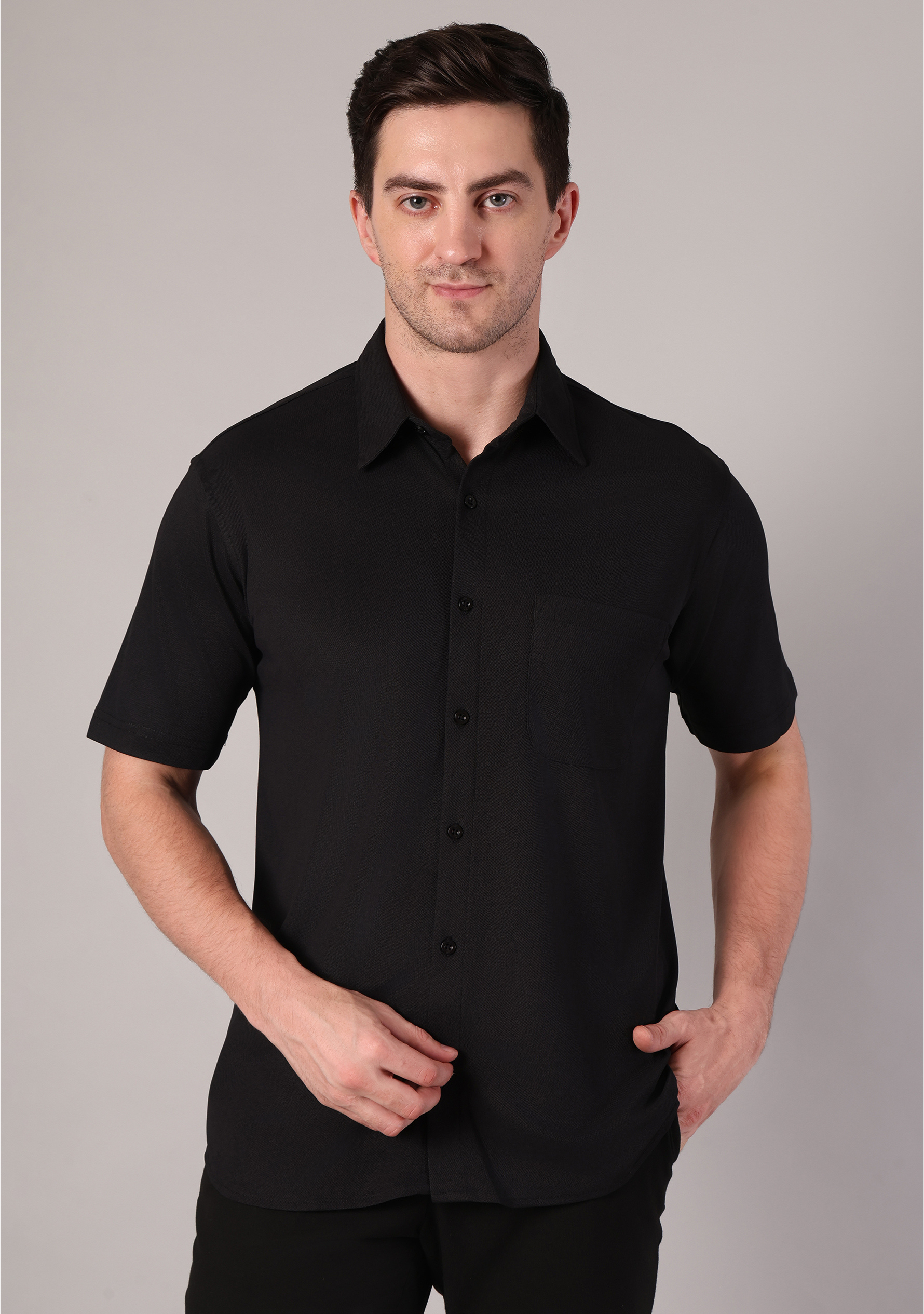 Jet Black Half Sleeve Versatile Shirt