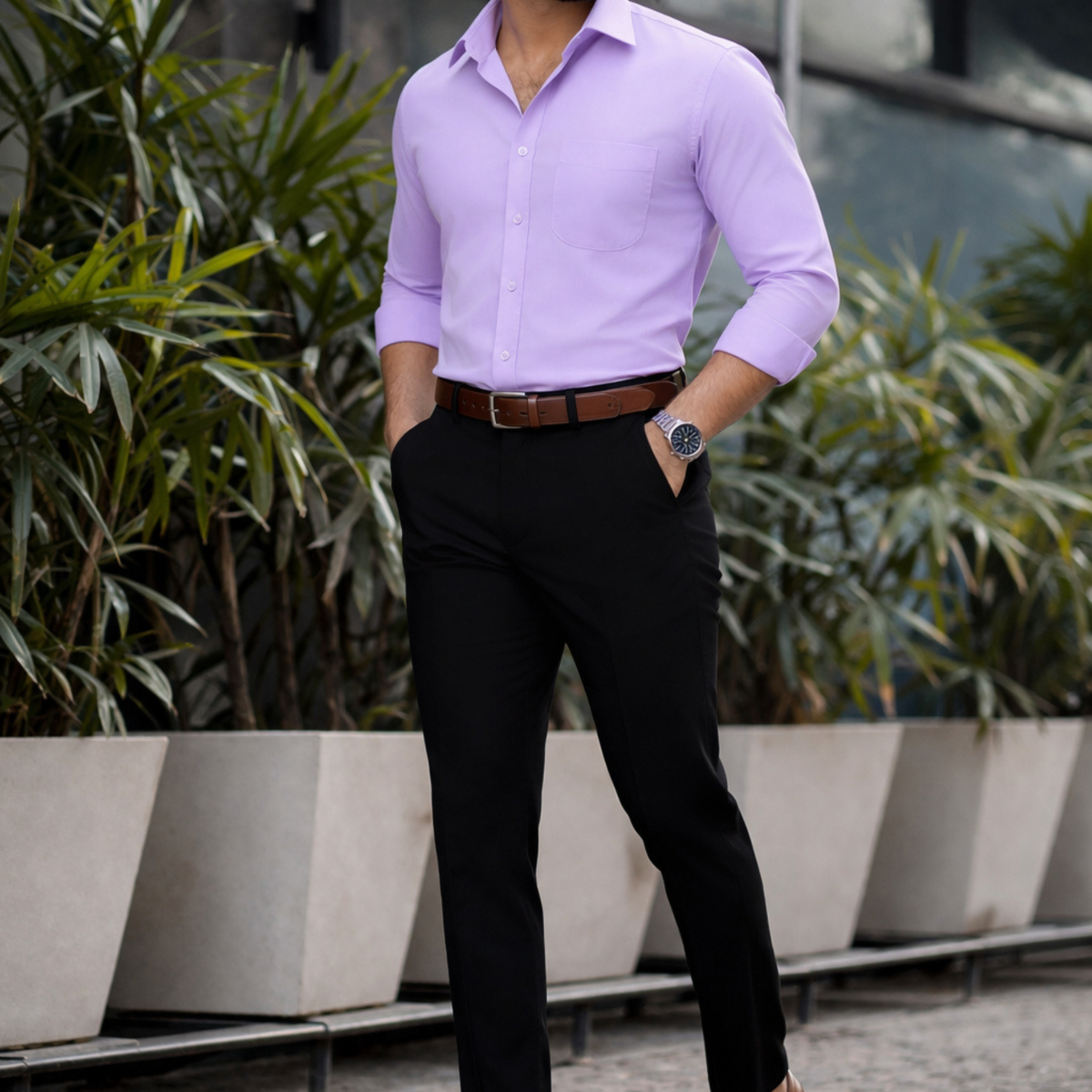 The Signature Combo – Purple Shirt + Jet Black Pant