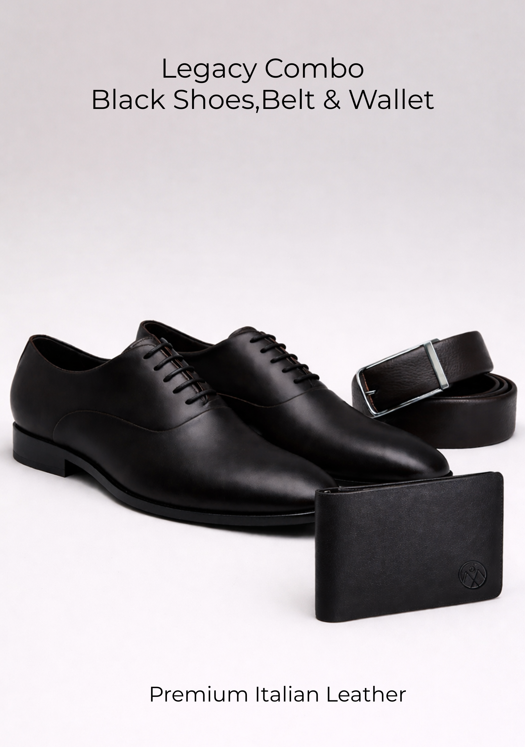 Legacy Combo Black Shoes, Belt & Wallet