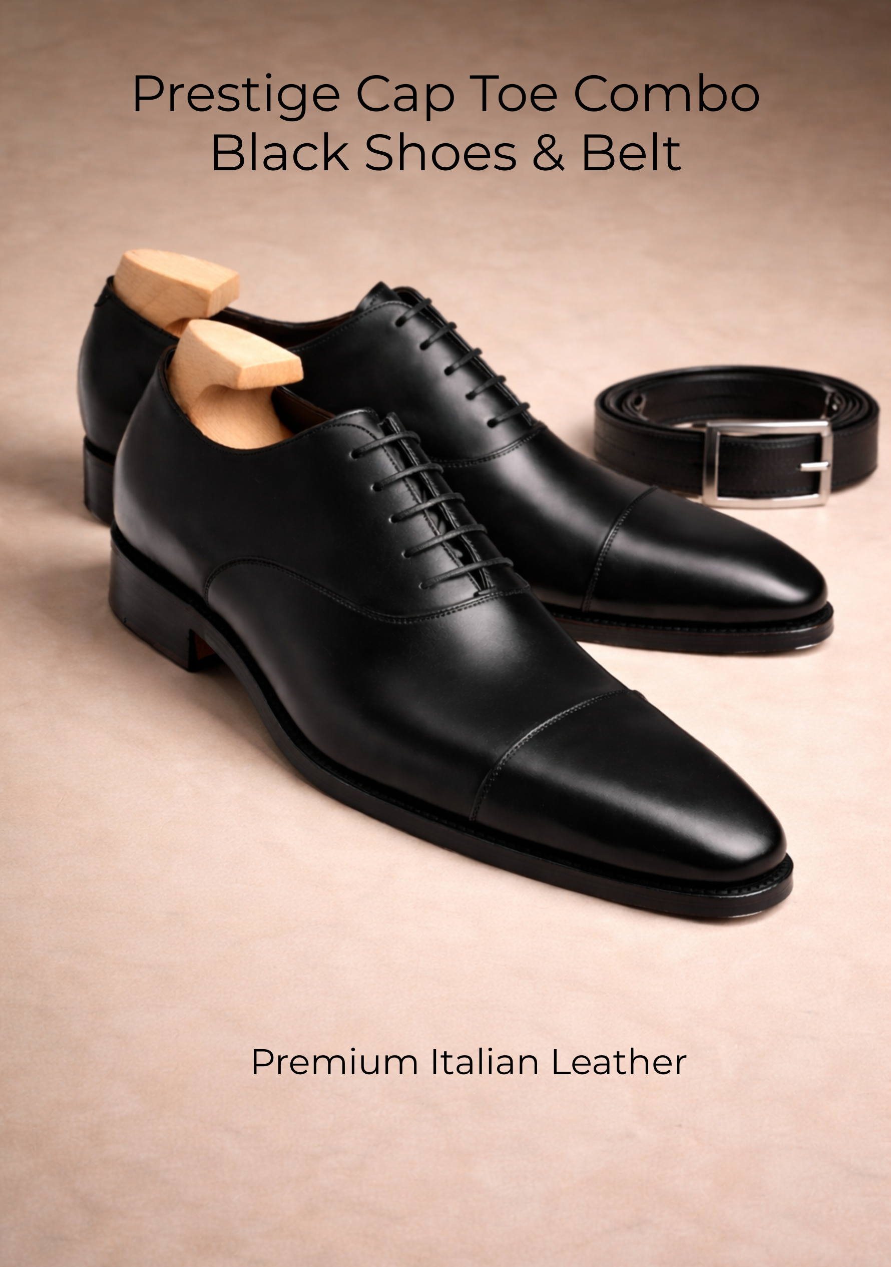 Prestige Cap Toe Combo Black Shoes & Belt