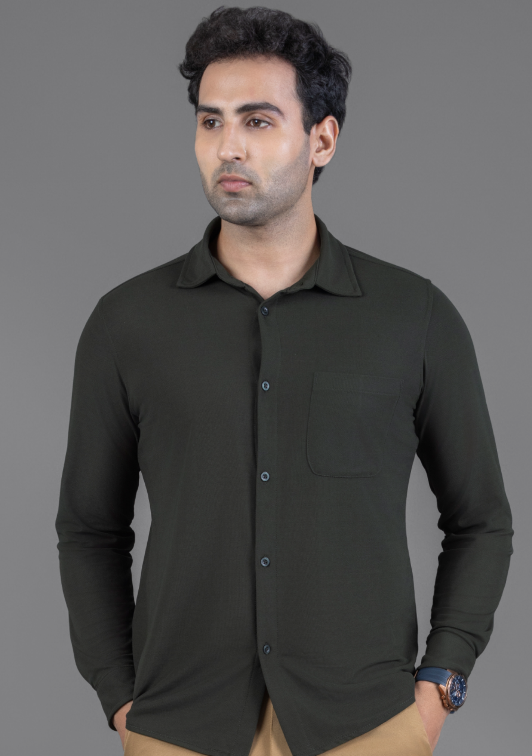 Ripe Olive Full Sleeve Versatile Shirt