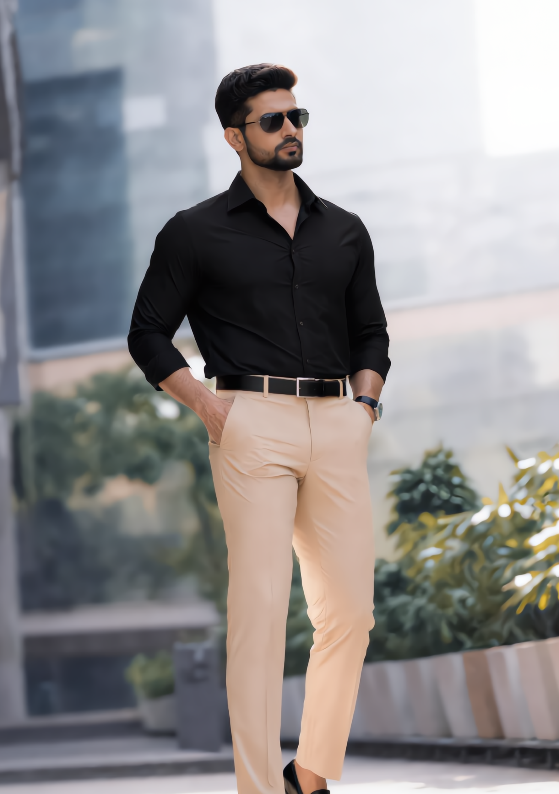 The Signature Combo – Black Shirt + Beige Pant