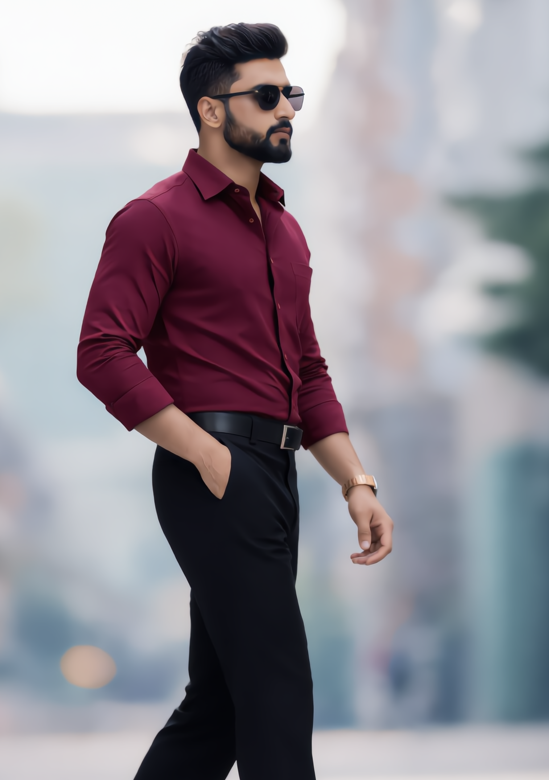 The Signature Combo – Maroon Shirt + Black Pant