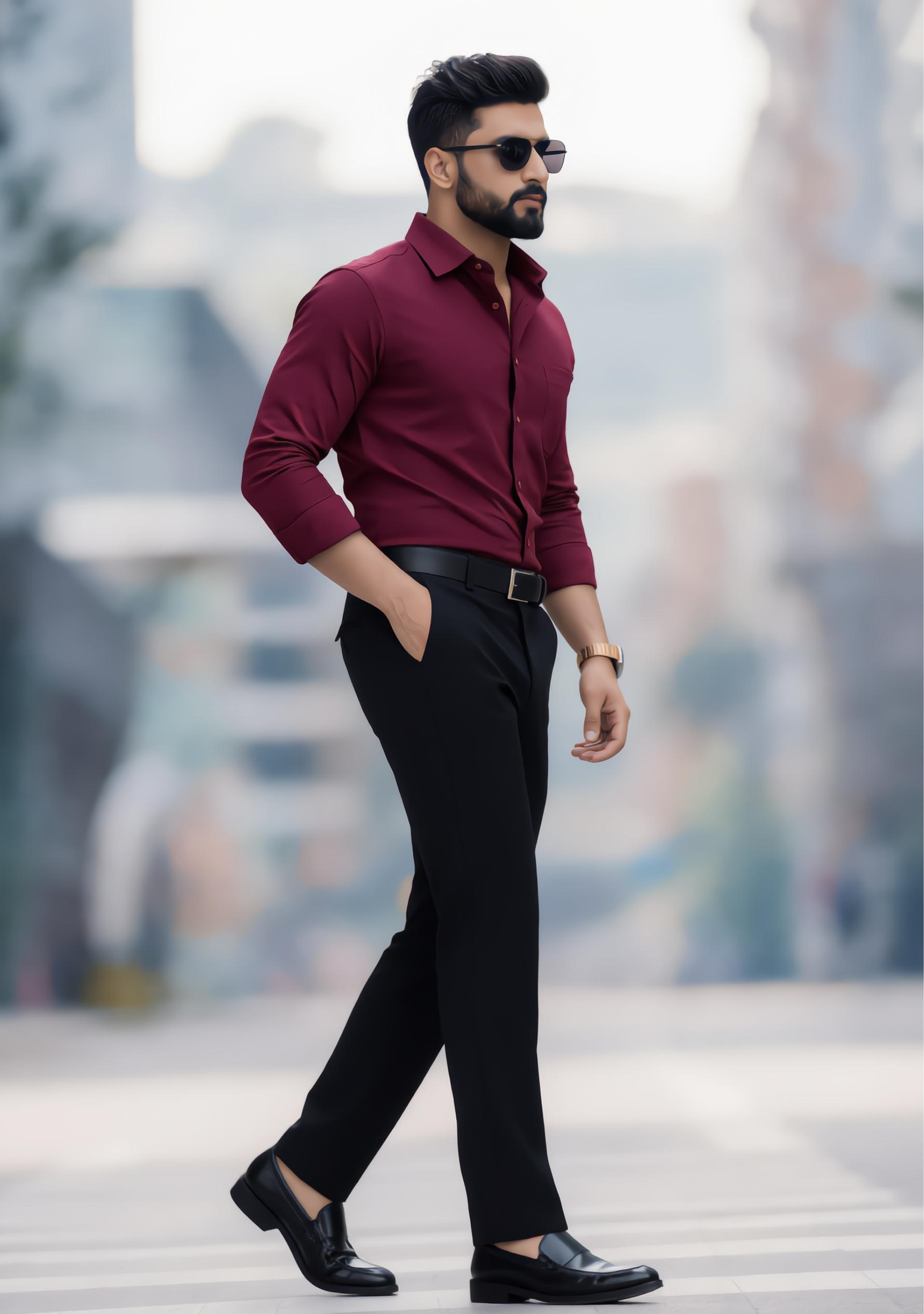 The Signature Combo – Maroon Shirt + Black Pant