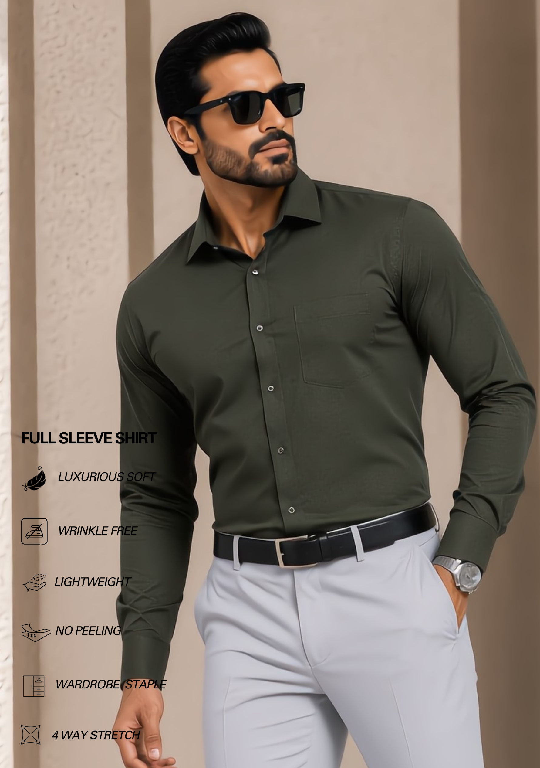 The Signature Combo – Olive Green Shirt + Light Grey Pant