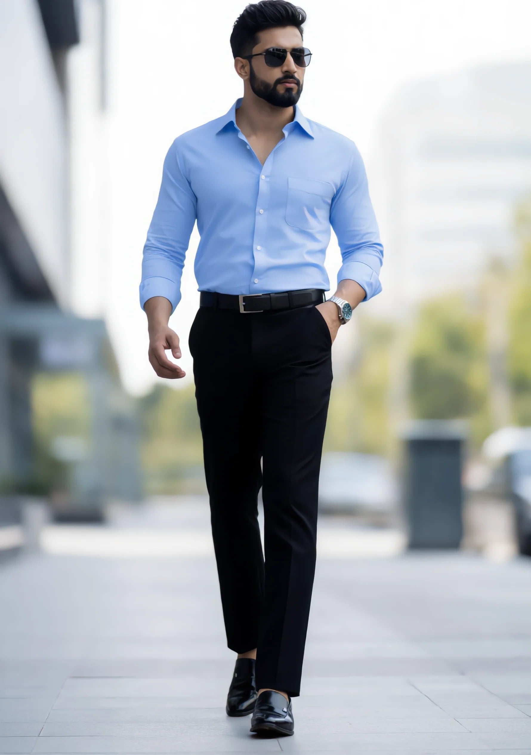 The Signature Combo – Sky Blue Shirt + Black Pant