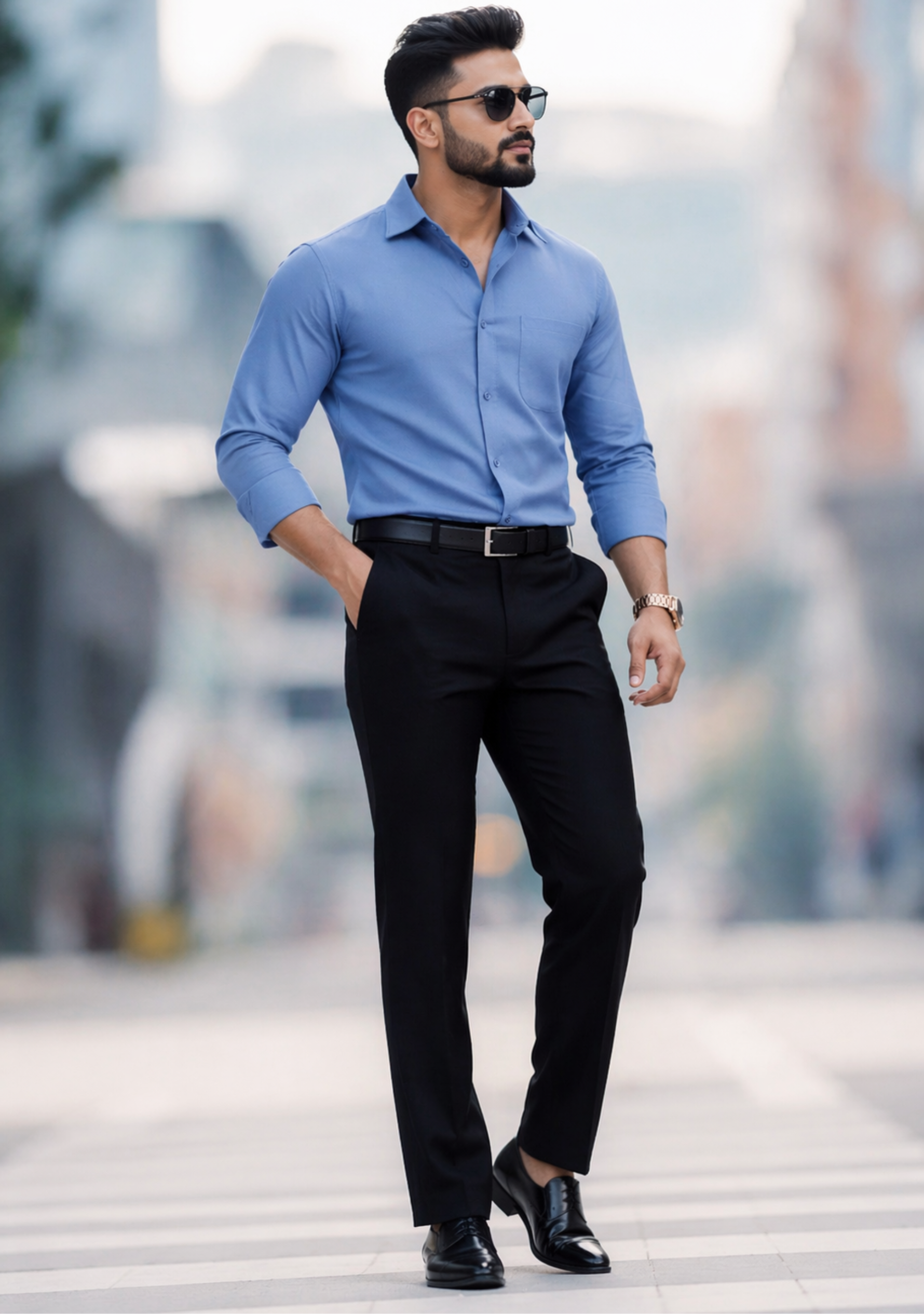 The Signature Combo – Steel Blue Shirt + Black Pant