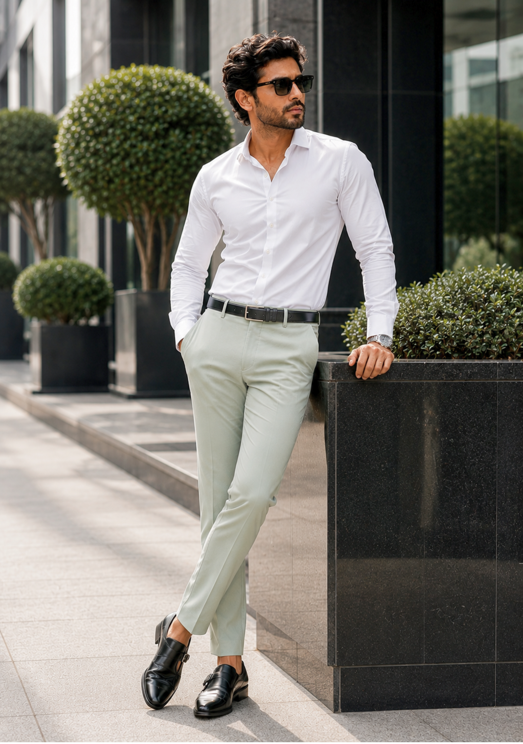 The Signature Combo – White Shirt + Sea Green Pant