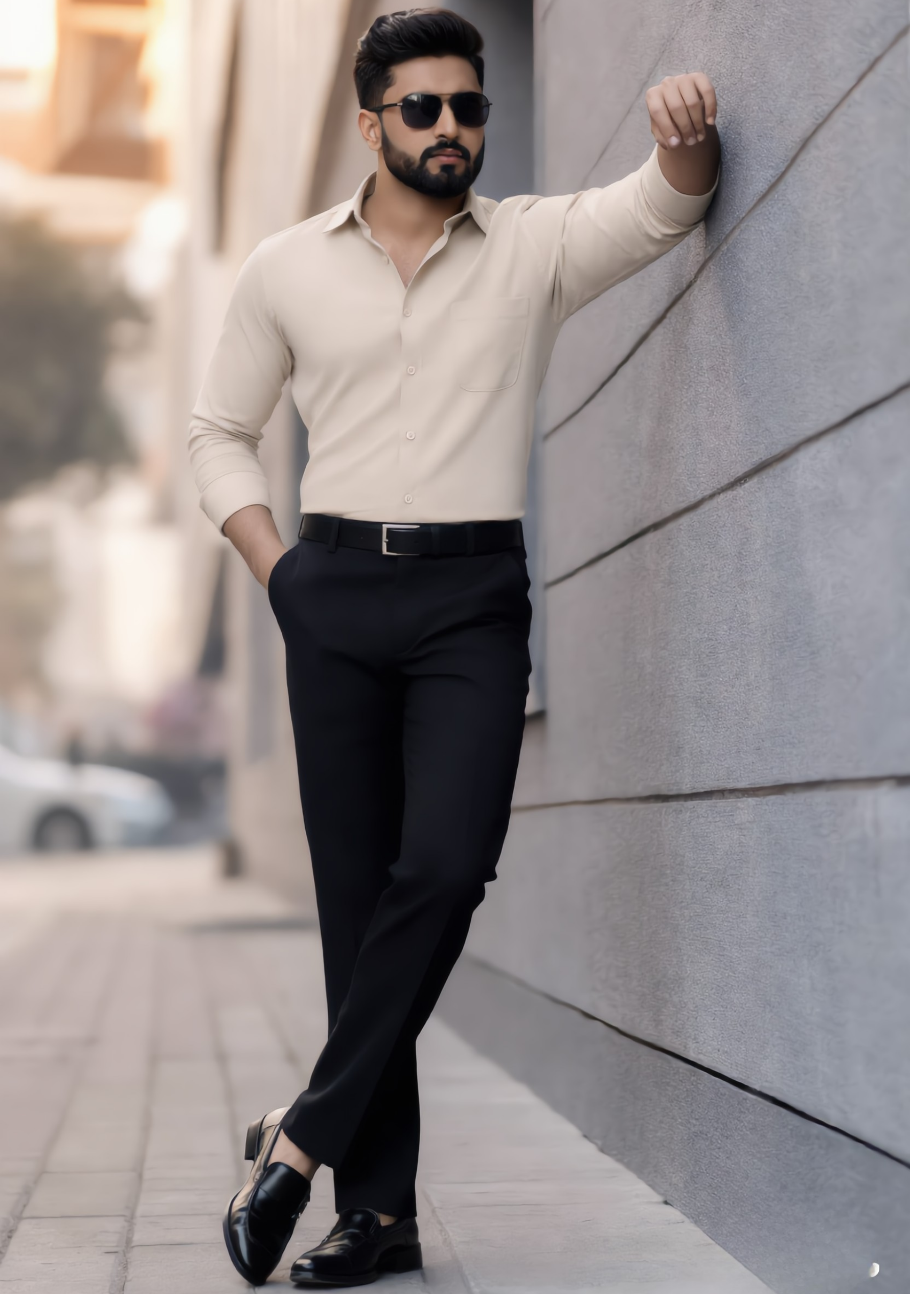 The Signature Combo – Beige Shirt + Black Pant
