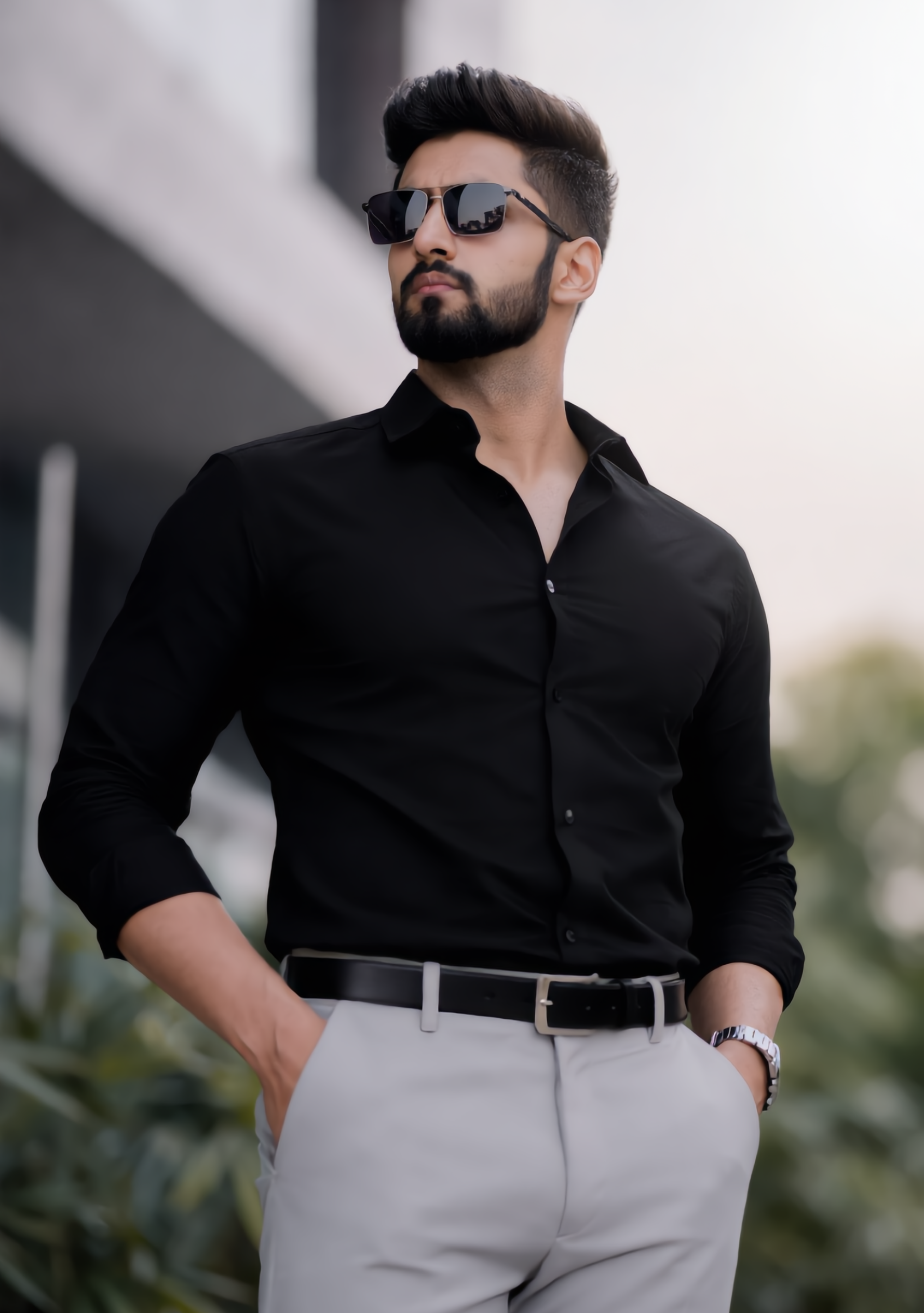 The Signature Combo – Black Shirt + Light Grey Pant