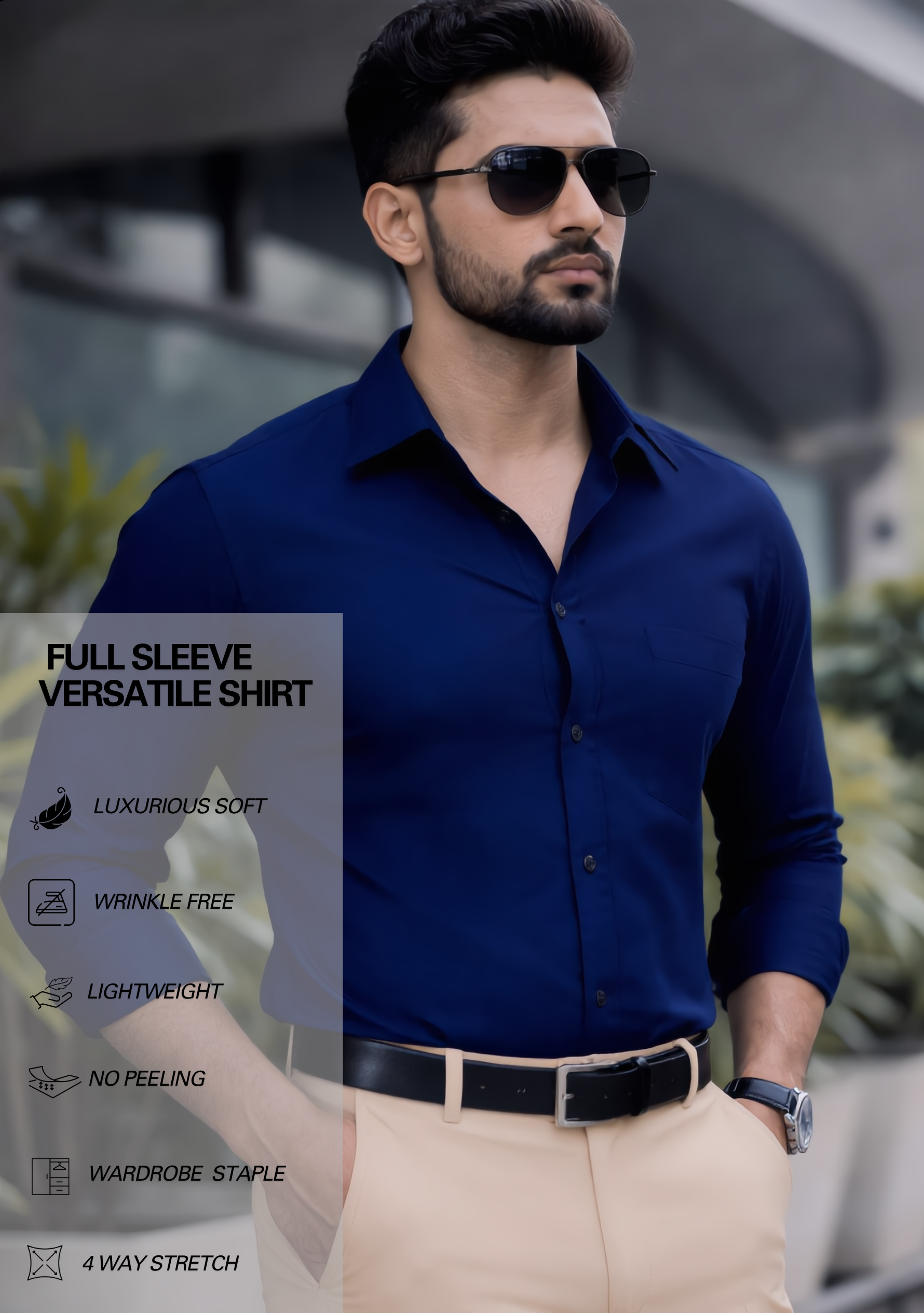 The Signature Combo – Blue Shirt + Beige Pant