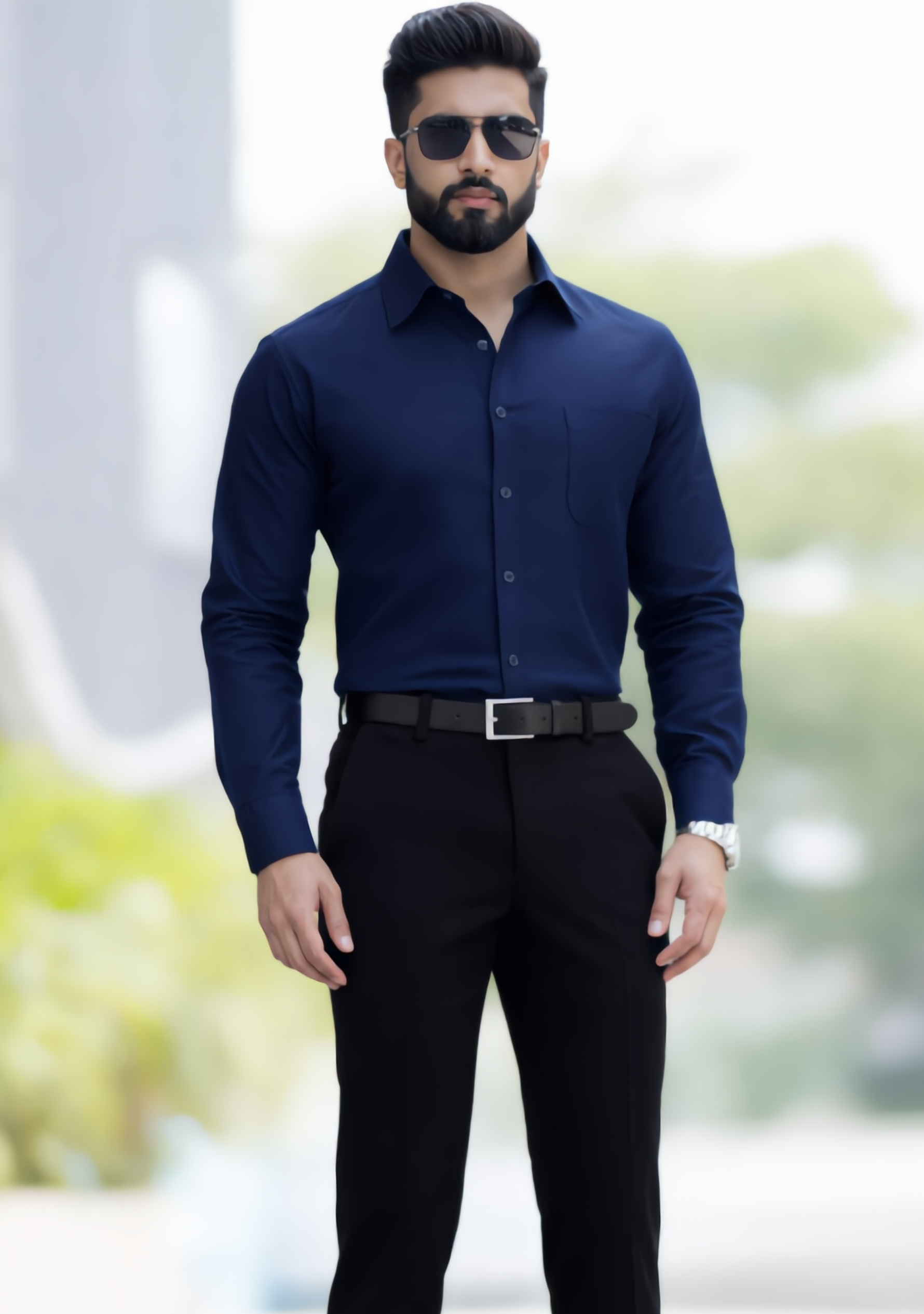 The Signature Combo – Blue Shirt + Black Pant