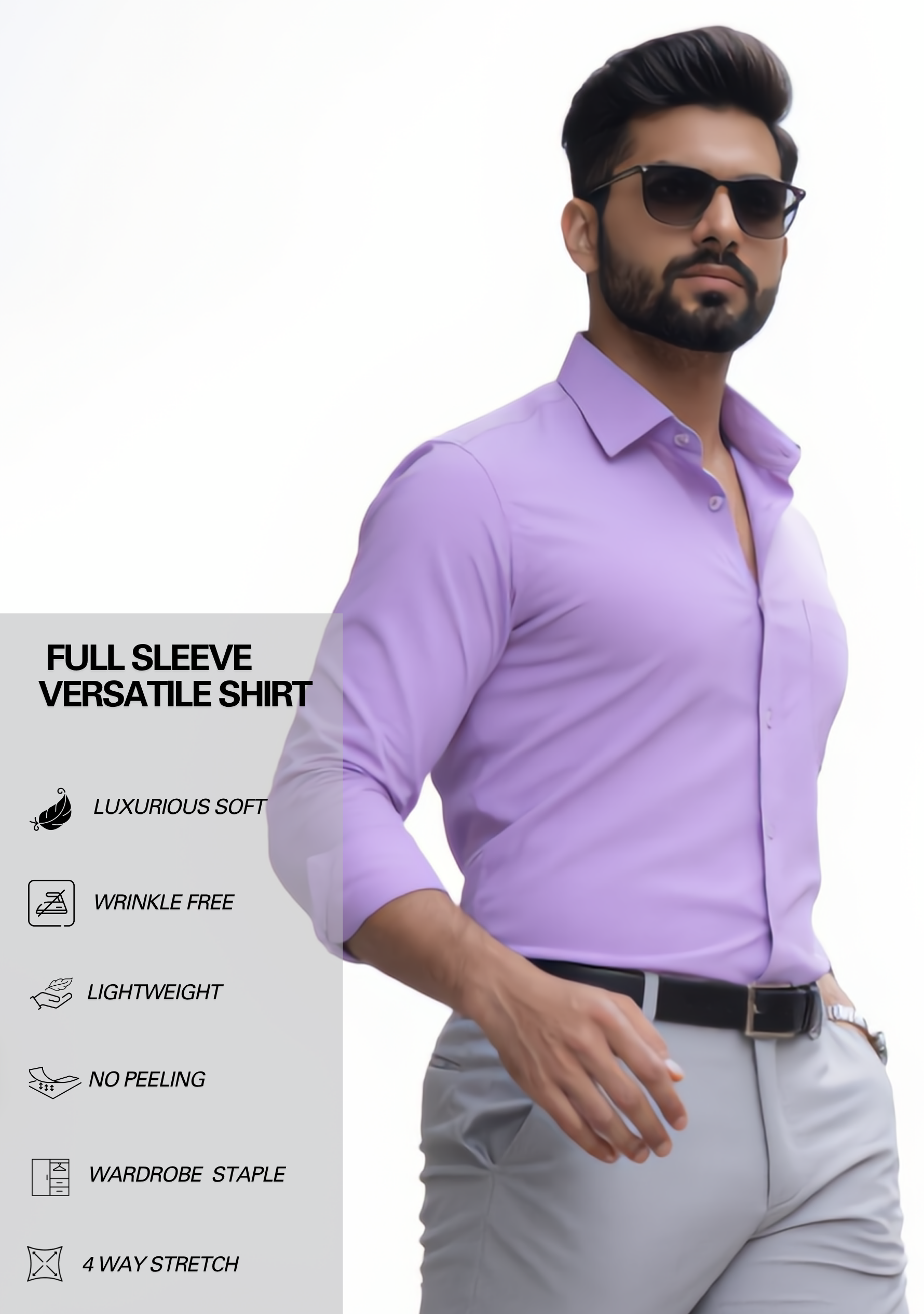 The Signature Combo – Purple Shirt + Light Grey Pant