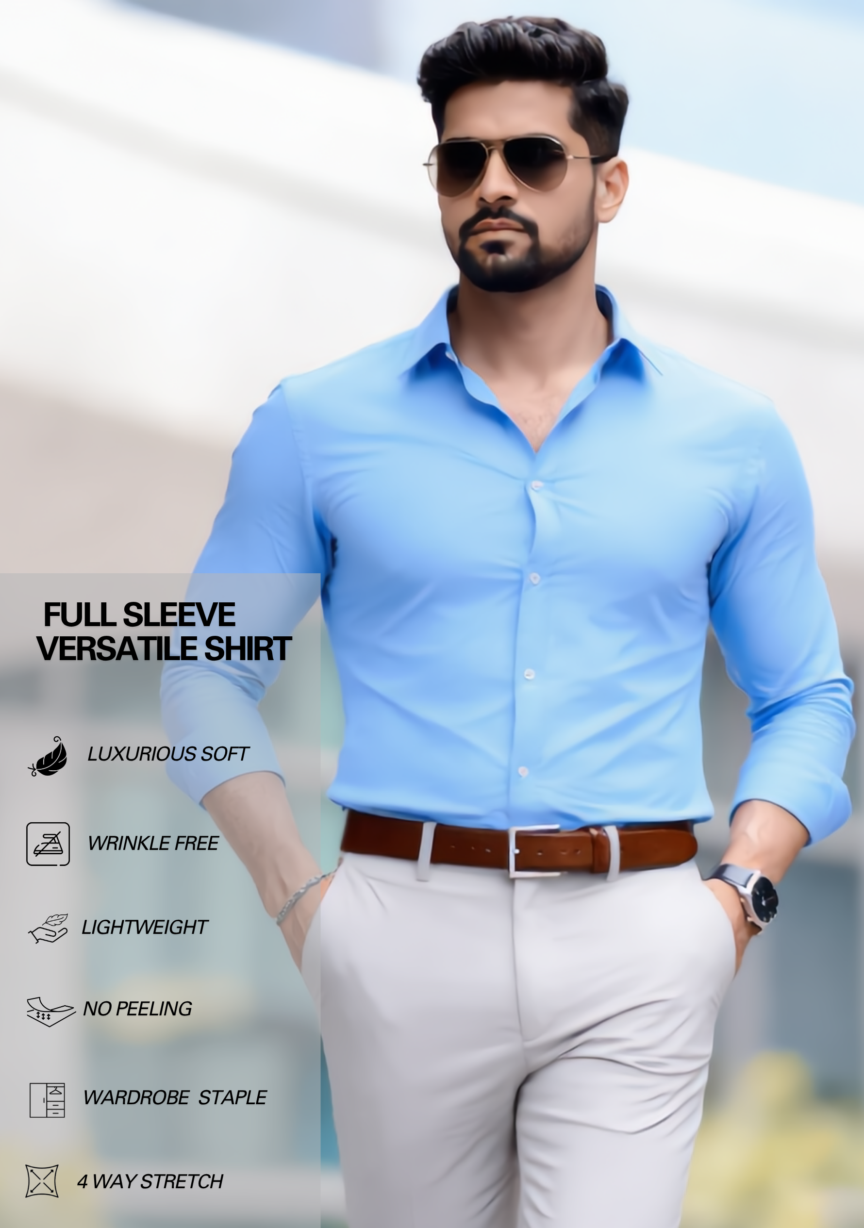 The Signature Combo – Sky Blue Shirt + Light Grey Pant