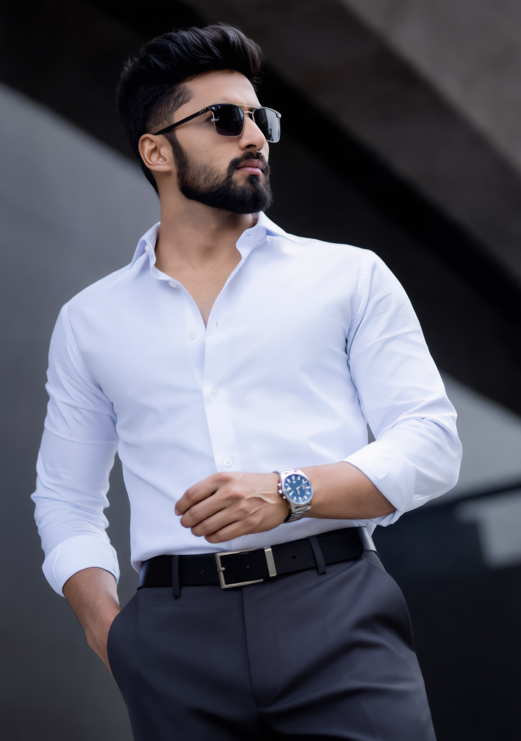 The Signature Combo – White Shirt + Grey Pant