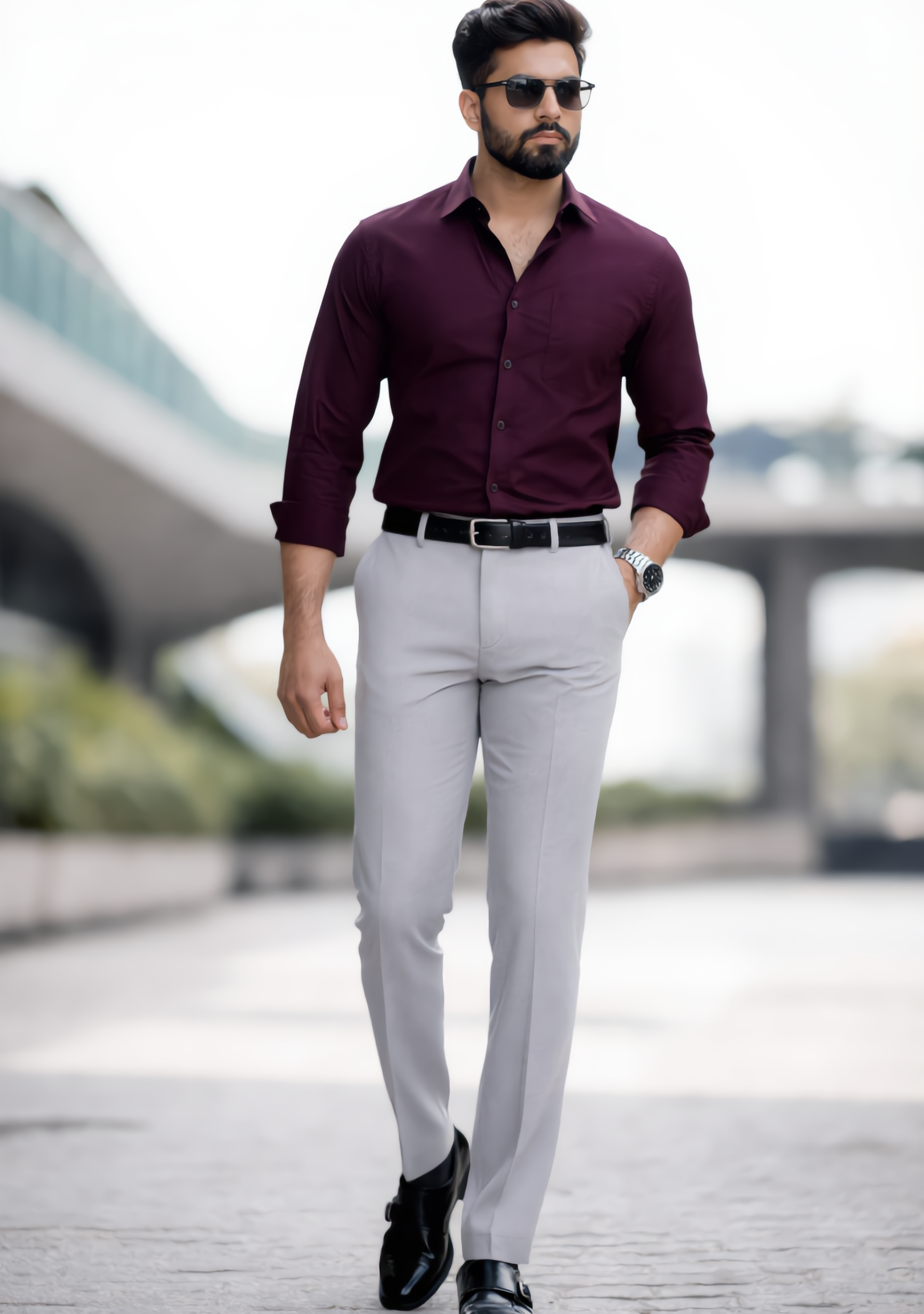 The Signature Combo Wine Shirt + Light Grey Pant The Signature Combo Wine Shirt + Light Grey Pant