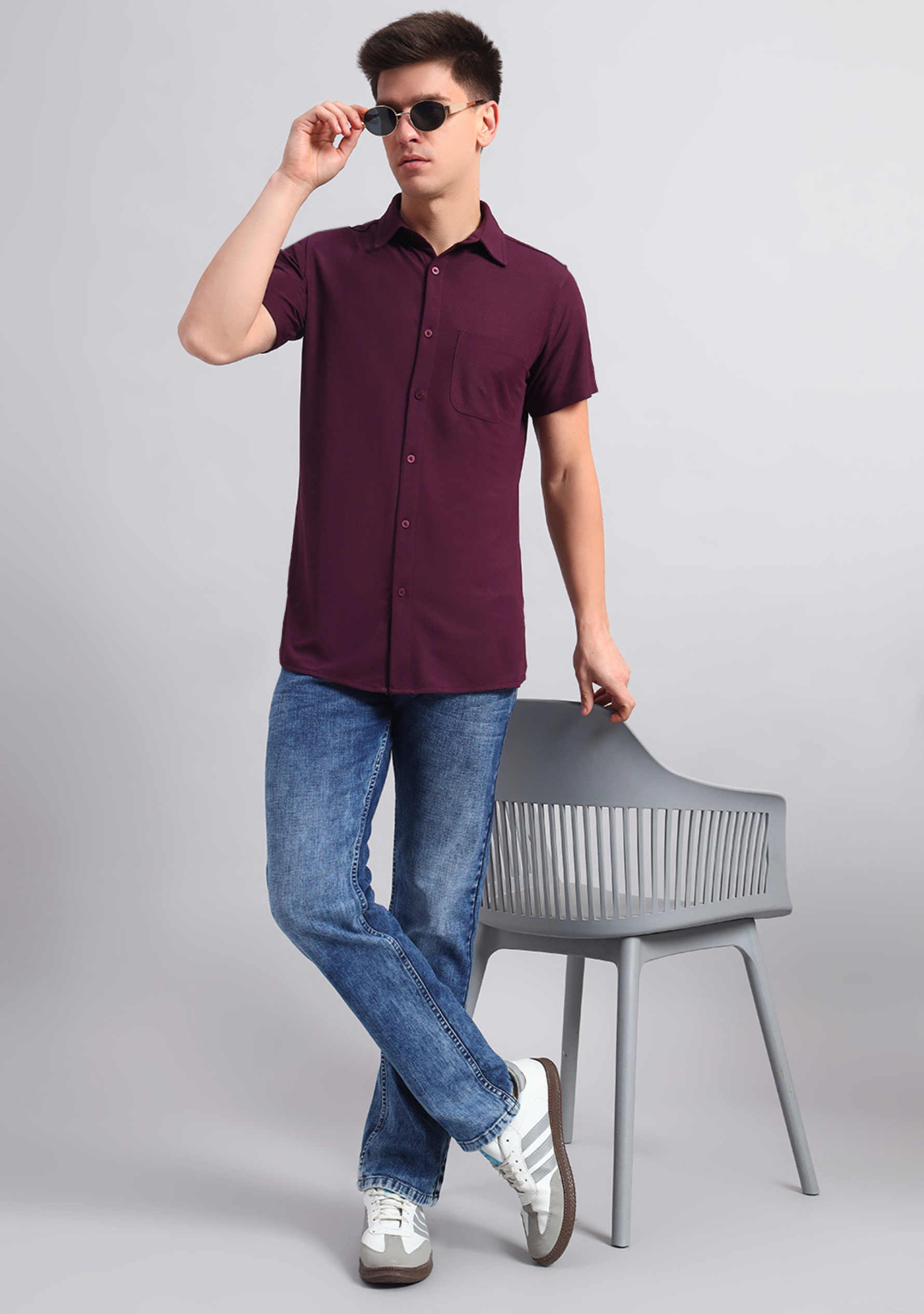 Berry Wine Half Sleeve Versatile Shirt