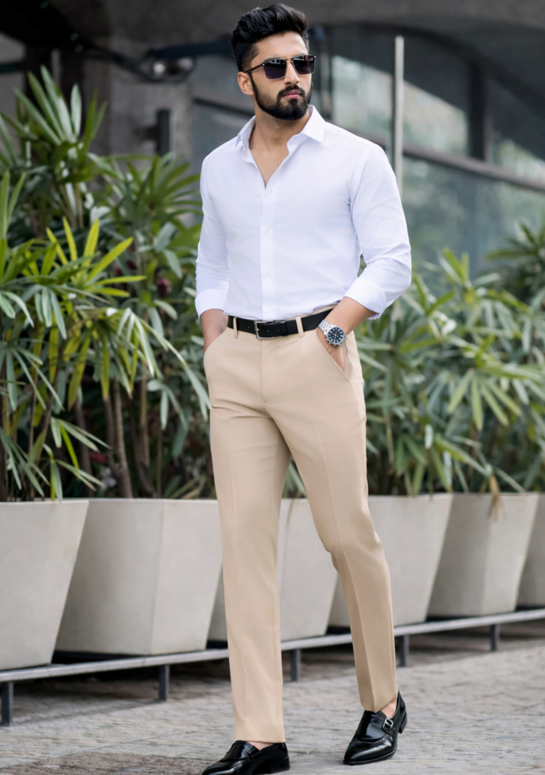 The Signature Combo – White Shirt + Beige Pant