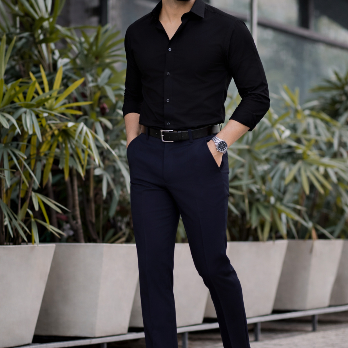what dress shirts go with black pants The Signature Combo – Shirt + Blue Pant I love the Francesca Cup:10 class::ML Scarves
